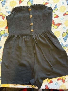 Strapless Black Smocked Romper